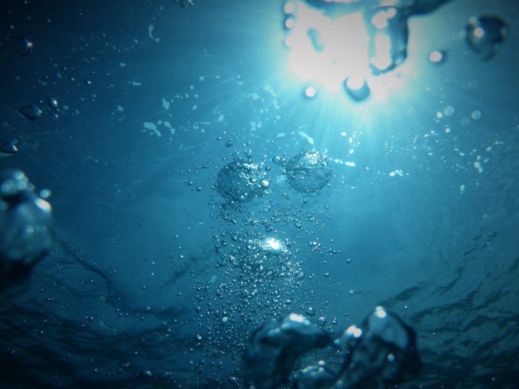 bubbles going upwards in a body of water