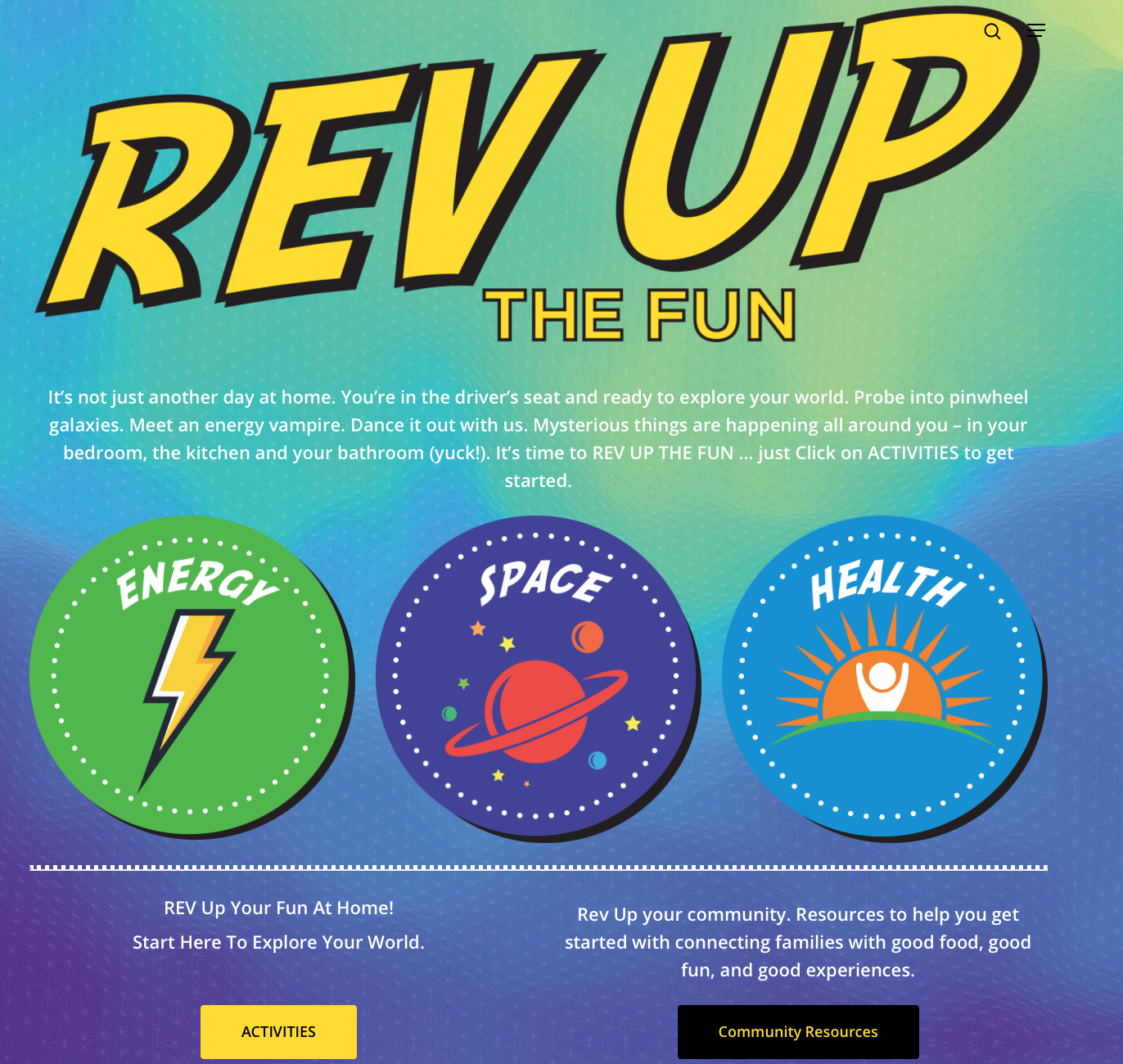 front page of the Rev Up the Fun website